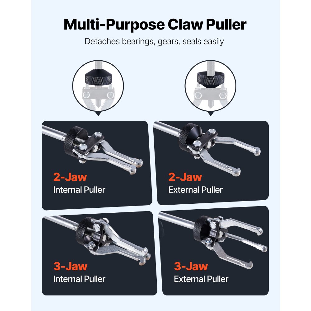 VEVOR 9-Way Slide Hammer Puller Set, 15PCS Front Wheel Hub Bearing Remover & Rear Wheel Axle Hub Dent Shaft Puller Tool Kit, Axle Bearing Puller Tool Kit and Slide Hammer Remover Set with Carry Box