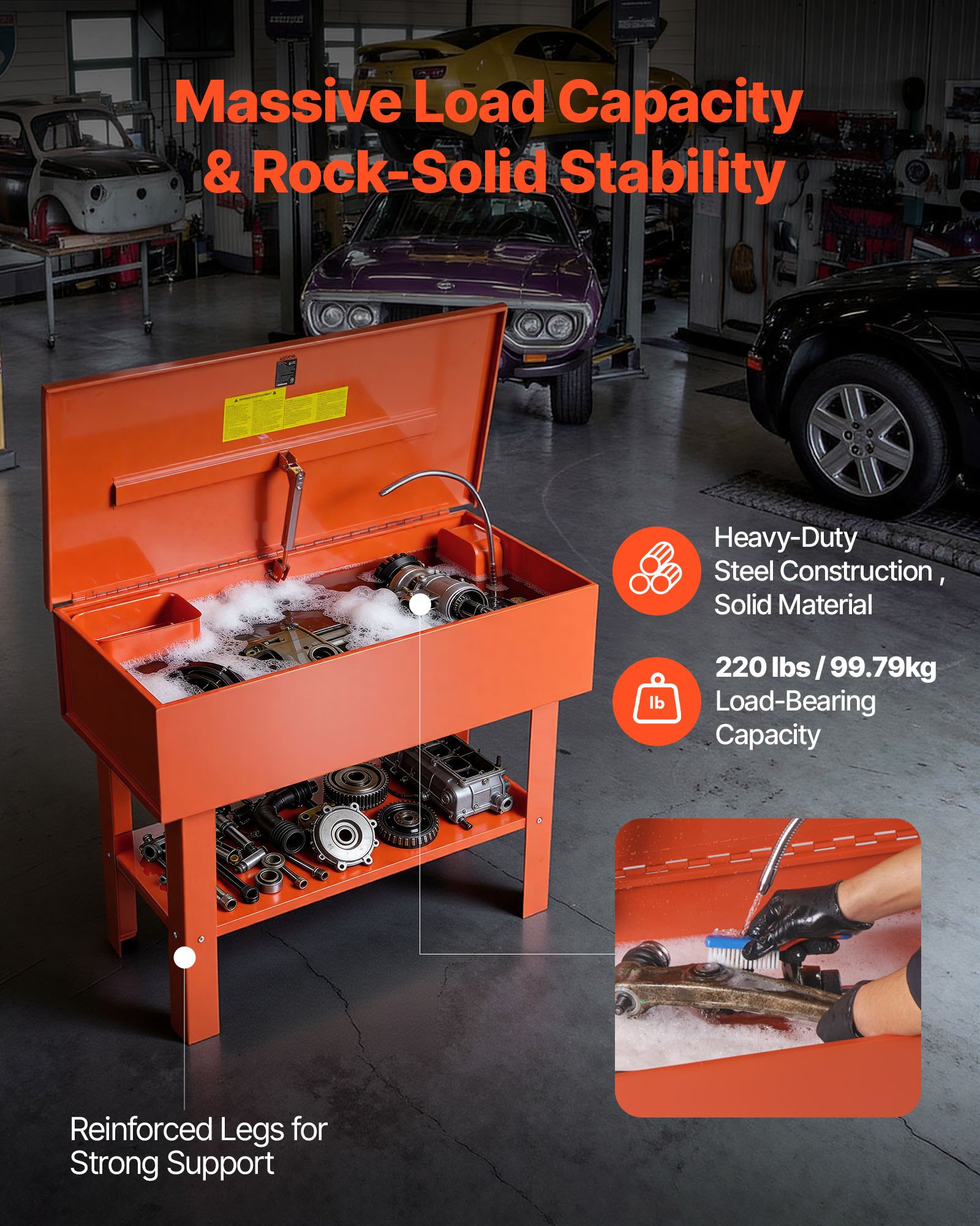 Myjka części VEVOR, pojemność 135 l, pojemność rozpuszczalnika 65 l, zbiornik do mycia części z pompą elektryczną do łożysk kół, przekładni, gaźników, wydajność 3 l/min.