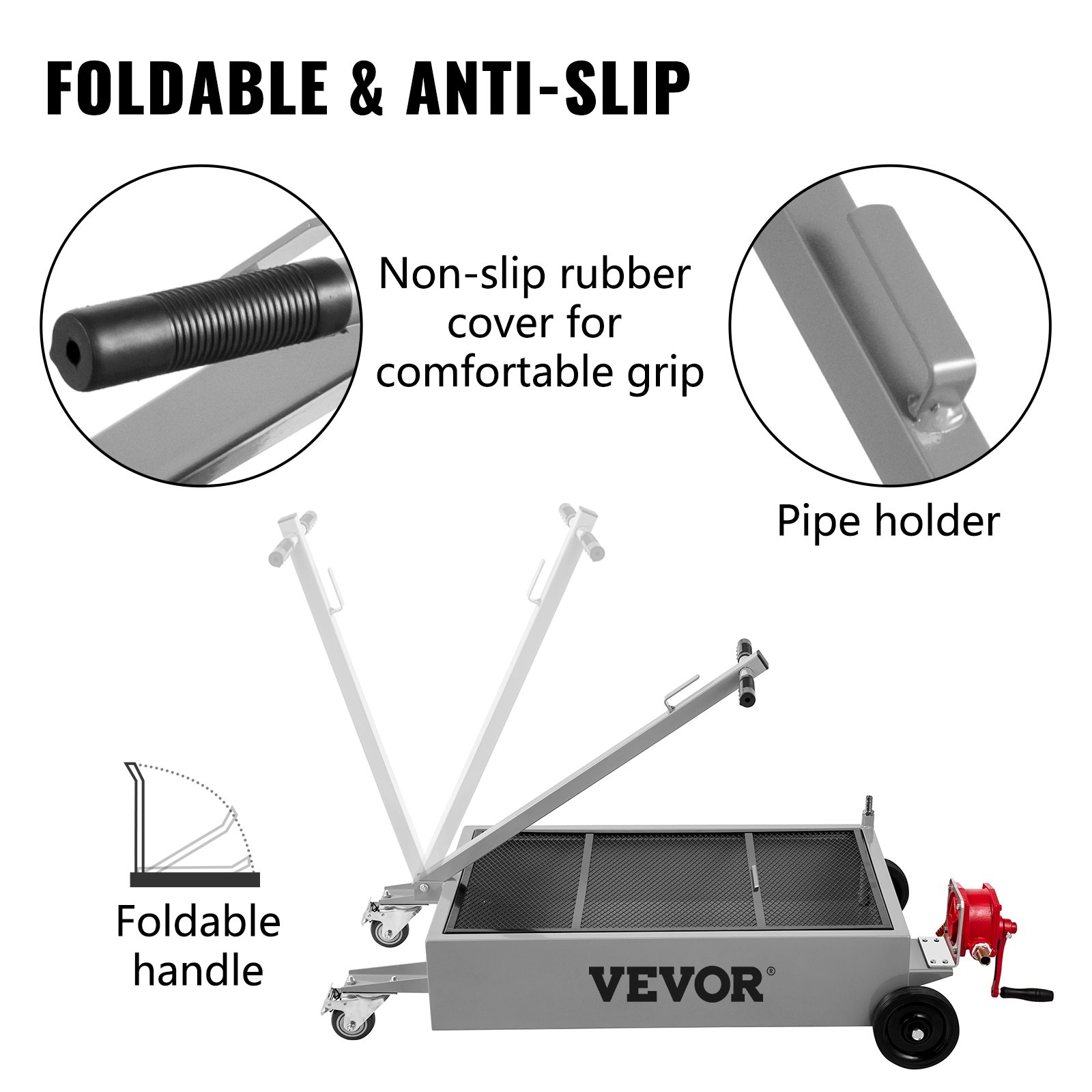 Miska do spuszczania oleju VEVOR, 15-galonowy zbiornik na olej, płaska miska do spuszczania oleju, duża pojemność miski do wymiany oleju, składana, ręczna, z pompą, wężem, kółkami do spuszczania oleju w samochodach osobowych, SUV-ach i SUV-ach