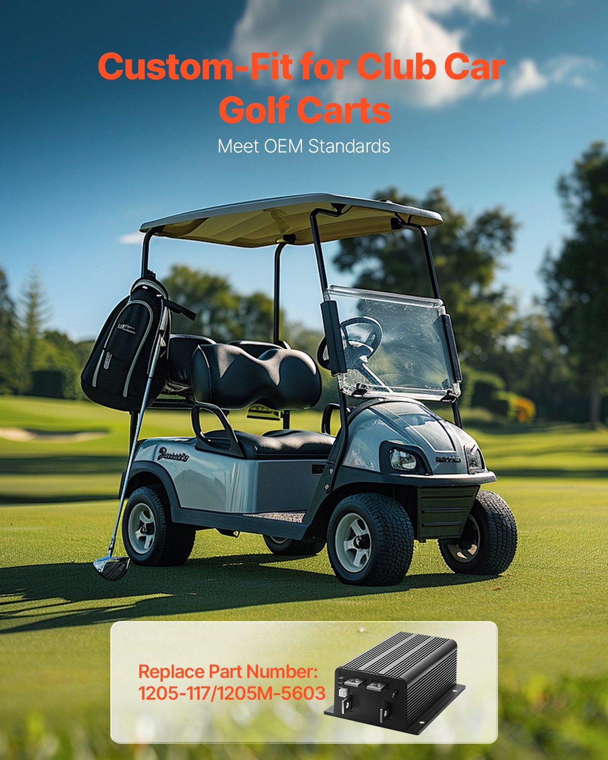 Kontroler prędkości wózka golfowego VEVOR, 36 V 500 A, zamiennik sterownika silnika prądu stałego do wózków golfowych Club Car, stopień ochrony IP65, obudowa z aluminium ABS, kompatybilny z modelami 1205-117/1205M-5603