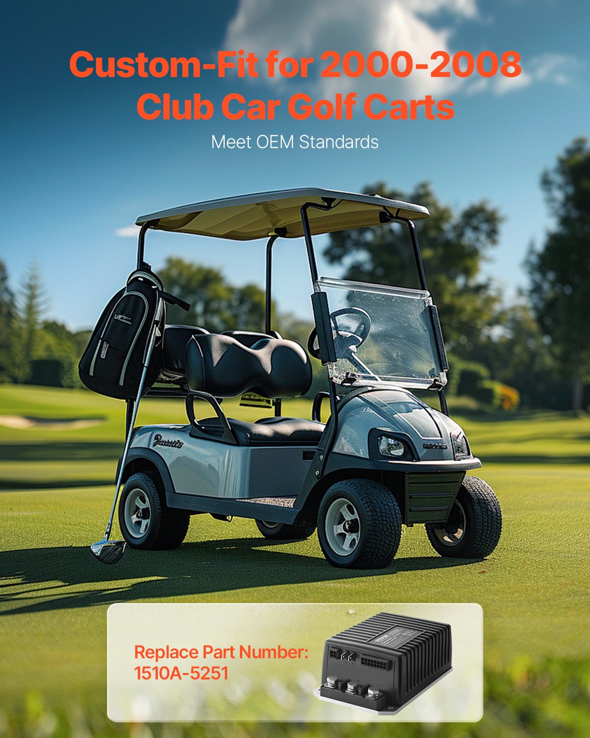 Kontroler prędkości wózka golfowego VEVOR, 48 V 250 A, zamiennik sterownika silnika prądu stałego do wózków golfowych Club Car z lat 2000-2008, stopień ochrony IP65, obudowa z aluminium ABS, kompatybilny z modelami 1510A-5251