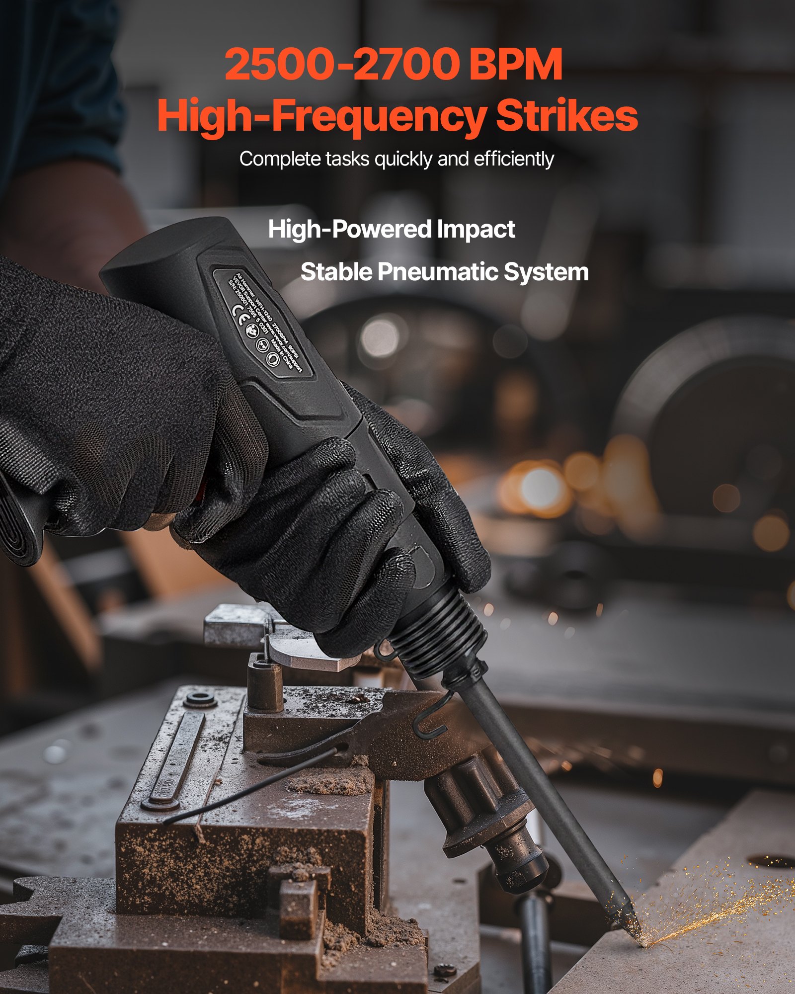 VEVOR Air Hammer, 2500-2700BPM Pneumatic Hammer with 70mm Stroke & 4PCS 170mm Long Barrel Chisels, Pistol-Grip Compact Air Chisel Pneumatic Shovel Tool for Cutting Scraping Demolishing