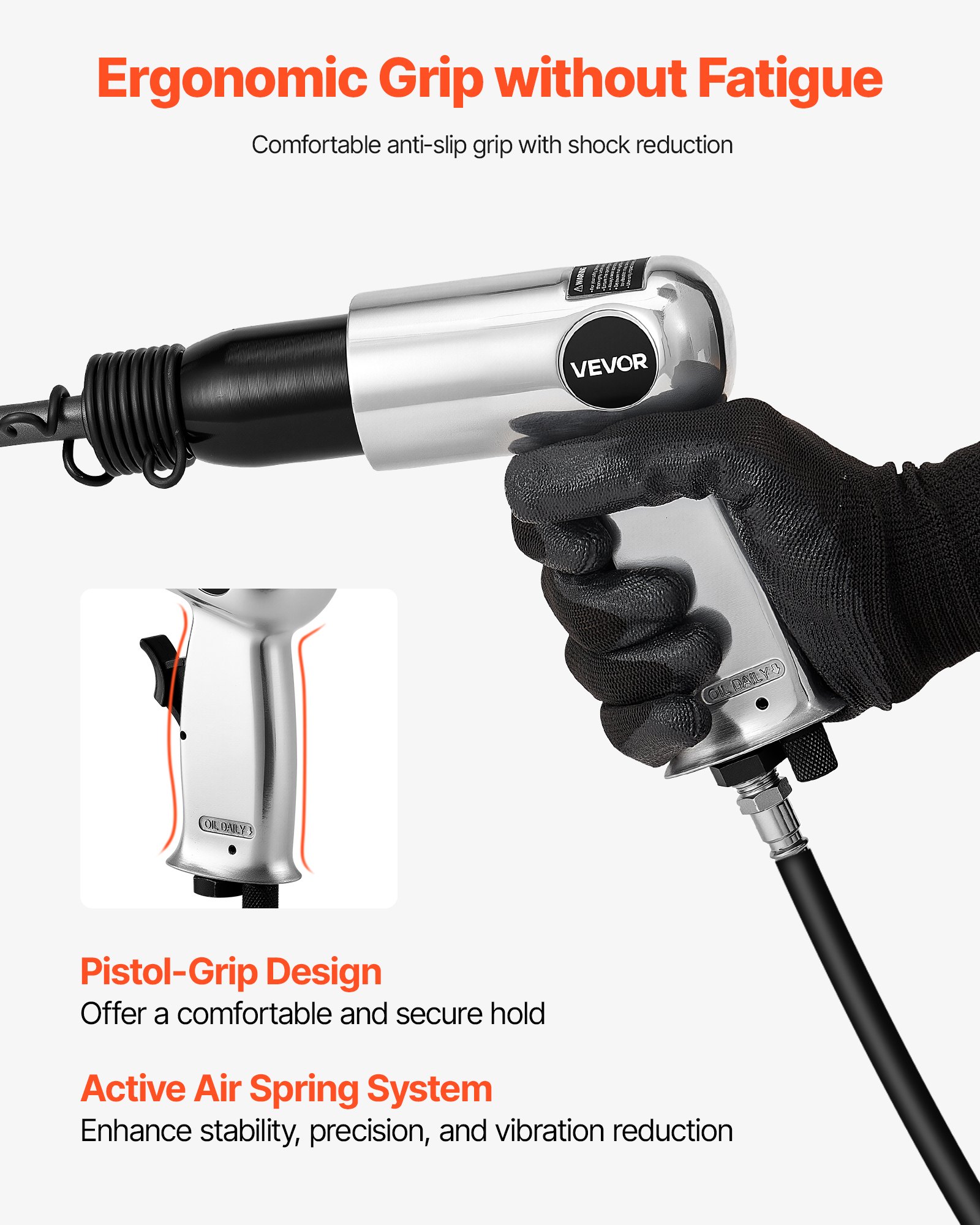 VEVOR Air Hammer, 3500BPM Pneumatic Hammer with 70mm Stroke & 4PCS Chisels Round Shank, Pistol-Grip Compact Air Chisel Pneumatic Shovel Tool for Cutting Punching Scraping