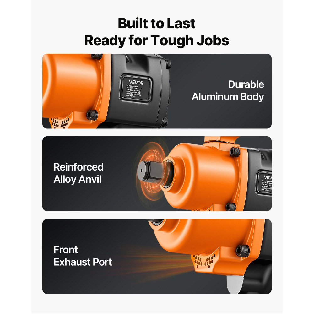 VEVOR 1-Inch Air Impact Wrench, Twin Hammer Air Impact Gun, Up to 1626N.m Reverse Torque, 4600RPM 6-Speed Pneumatic Wrench for Heavy Duty Auto Repairs and Maintenance