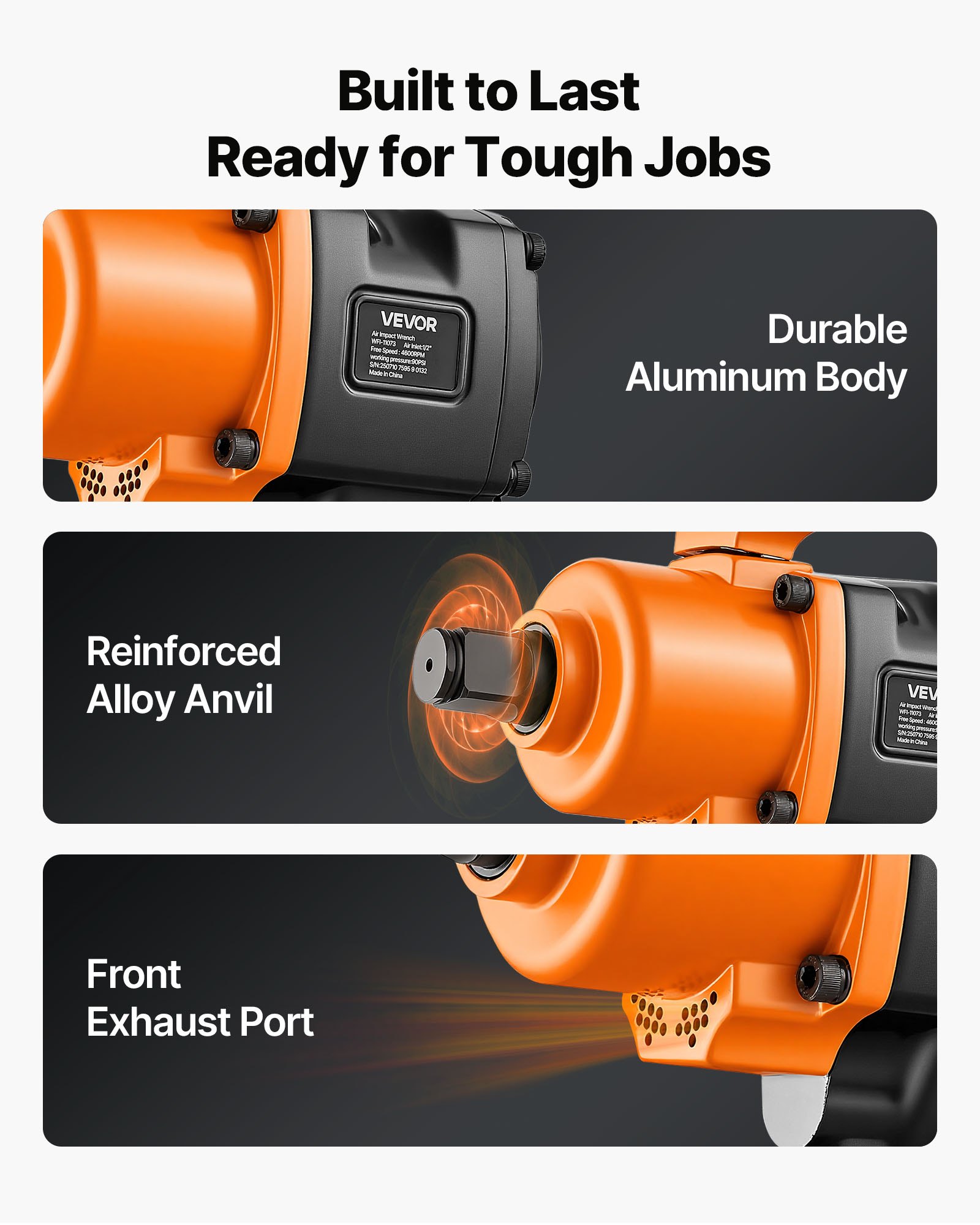 VEVOR 1-Inch Air Impact Wrench, Twin Hammer Air Impact Gun, Up to 1626N.m Reverse Torque, 4600RPM 6-Speed Pneumatic Wrench for Heavy Duty Auto Repairs and Maintenance