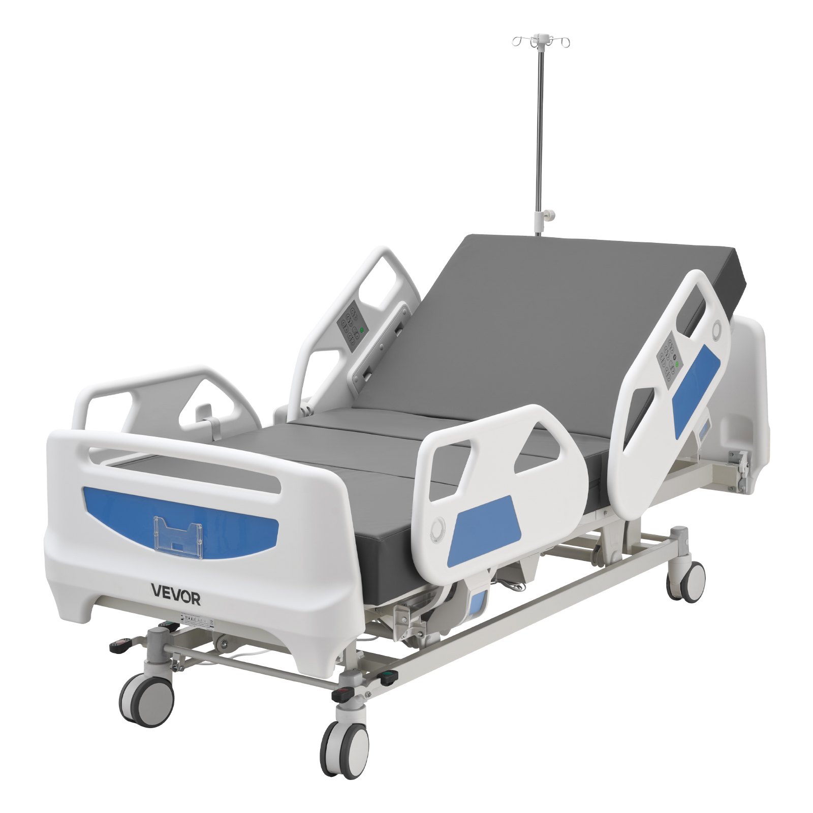 VEVOR Premium 5 Function Full Electric Hospital Bed, Electric Medical Bed with Cardiac Chair, CPR, Trendelenburg & Reverse Trendelenburg, Central Locking System with 127mm Casters for Home Hospital