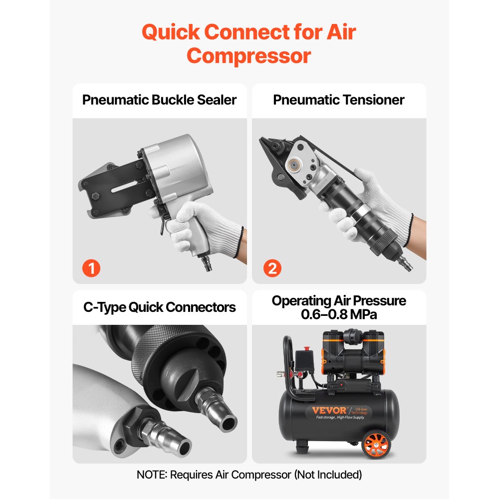 Pneumatyczna maszyna do spinania taśmą VEVOR, siła naciągu 8500 N, narzędzie do spinania taśmą metalową, napinacz i obcinak/zgrzewarka do taśm metalowych o szerokości 32 mm, prasa rozdzielająca do pakowania