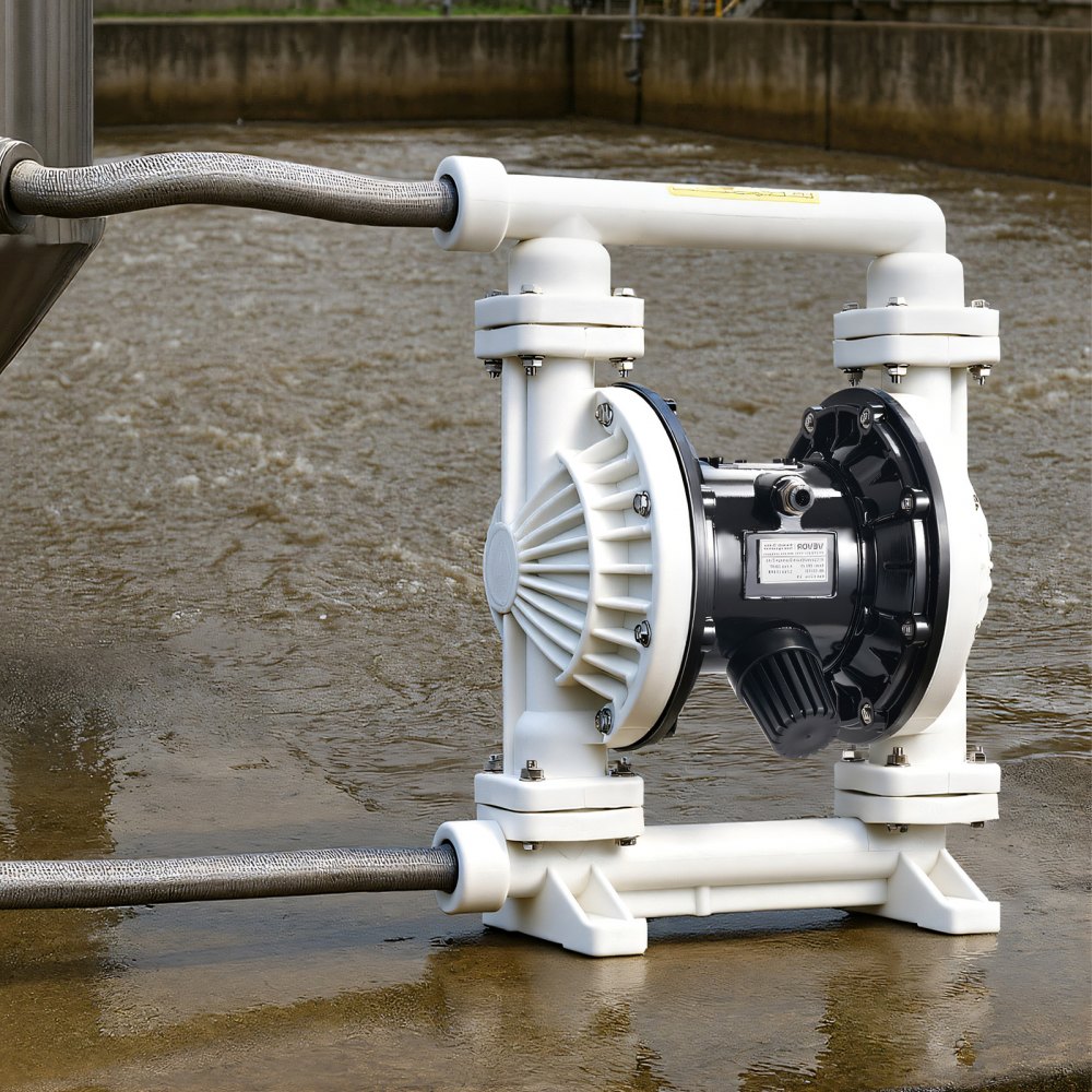 Pompa pneumatyczna z podwójną membraną VEVOR, 95 l/min, wlot i wylot 25,4 mm, pneumatyczna pompa do przepompowywania zużytego oleju, maks. 100 PSI, obudowa z polipropylenu, zasilana pneumatycznie, do oleju napędowego, smaru, nafty, benzyny i oleju