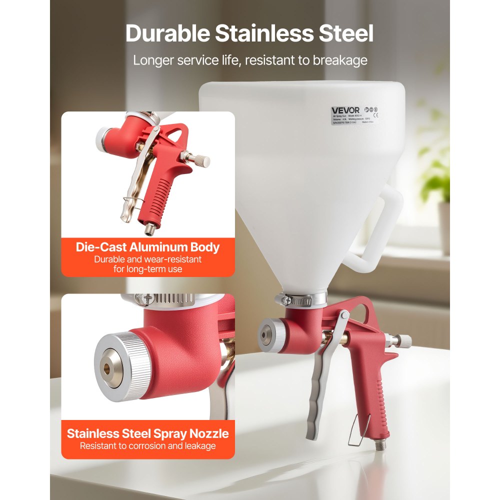 Pistolet natryskowy VEVOR, pistolet natryskowy 4,5 l, profesjonalny zestaw do malowania tekstur płyt gipsowo-kartonowych, pistolet natryskowy z 3 dyszami (3,5 mm, 6 mm, 8 mm) do tekstur popcorn, Knockdown i skórki pomarańczowej