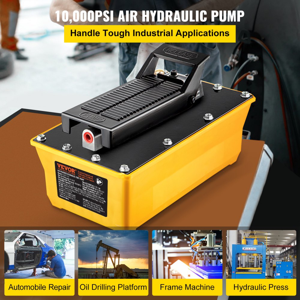 VEVOR Pompa hydrauliczna pneumatyczna, pompa nożna 10000 PSI, pompa hydrauliczna 2,3 l z wężem i pistoletem natryskowym, ciśnienie regulowane 700 kg/cm² i zakres 0,7-1 do montażu i przemieszczania ciężkich maszyn