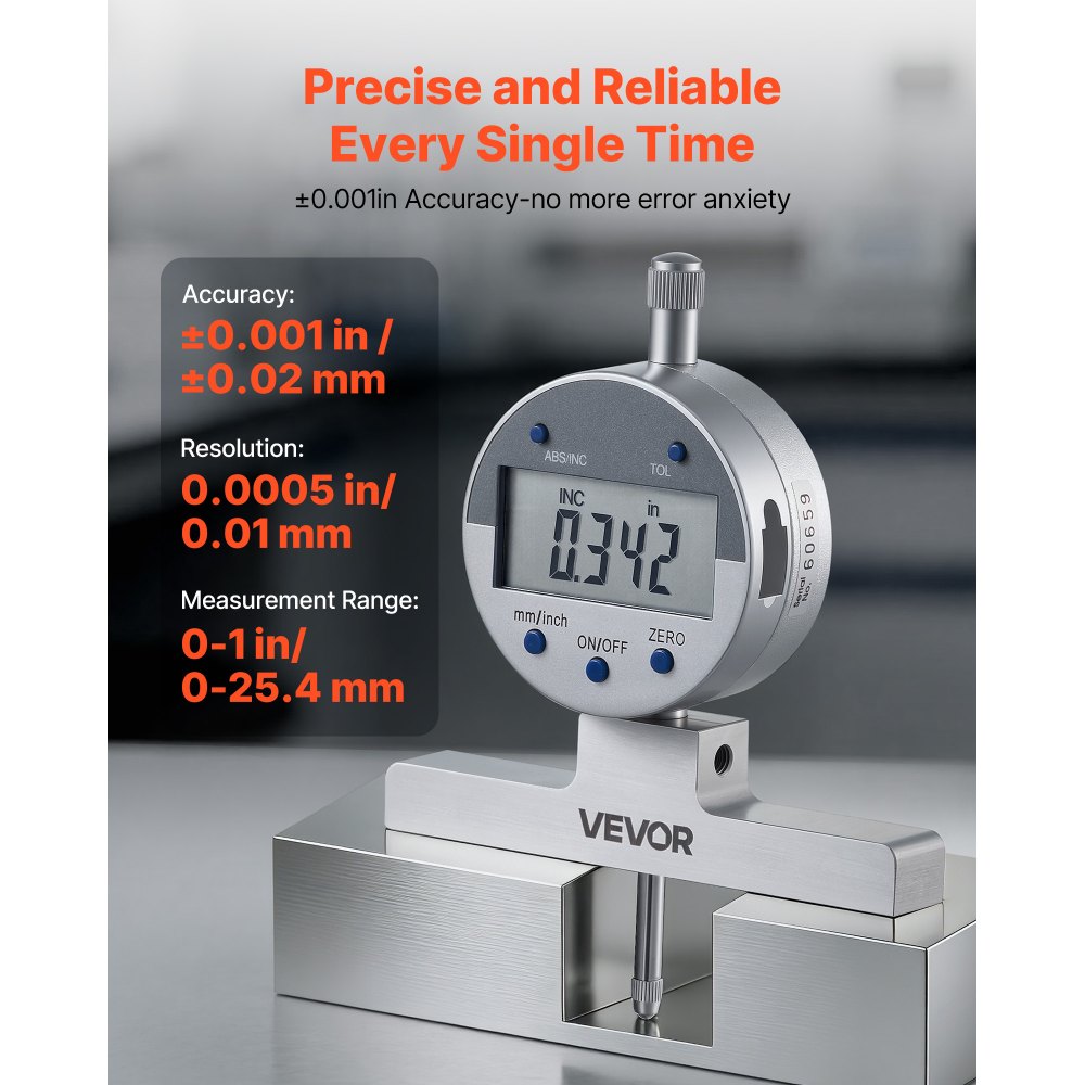 Głębokościomierz VEVOR, cyfrowy suwmiarka głębokości z zakresem pomiaru 0–558,8 mm, rozdzielczością 0,01 mm, precyzyjną konwersją jednostek z 4 końcówkami pomiarowymi, głębokościomierz do rowków, stopni i otworów