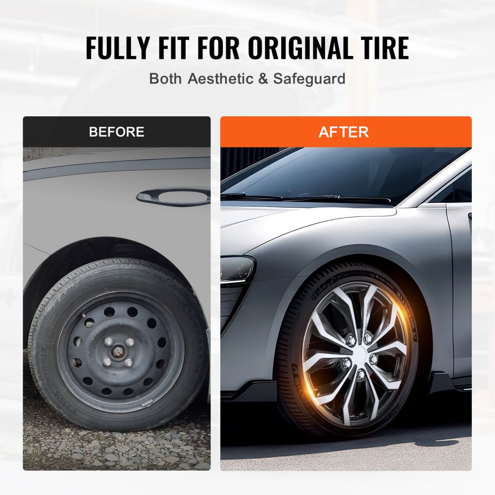 VEVOR Wheel Covers Hub Caps Rim Covers 4 pcs. for 15 inch diameter, Wheel cover (φ415 x 60 mm) with snap fastener & valve nozzle hole, ABS and PC wheel cover with high rigidity, weatherproof