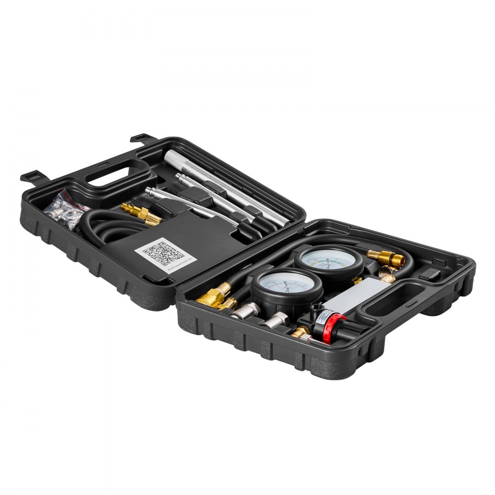 Tester spadku ciśnienia VEVOR w cylindrach silnika, zakres manometru 0–100 psi, tester ciśnienia w cylindrze z 4 adapterami i 2 metalowymi rurkami, zestaw do pomiaru ciśnienia sprężania w samochodach, pomiar ciśnienia i szybkości nieszczelności