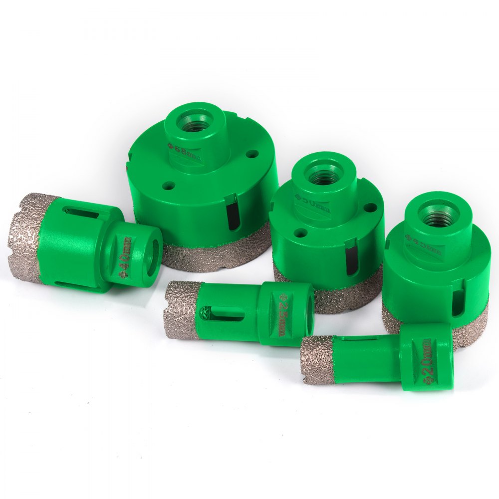 Otwornica diamentowa VEVOR 20, 25, 40, 45, 50, 68 mm, otwornica do wiercenia płytek z gwintem M14, wiertło diamentowe o grubości ostrza 1,4 mm, wiertło do szkła z 6 wiertłami i 2 ostrzami, urządzenie do uszczelniania folii do płytek
