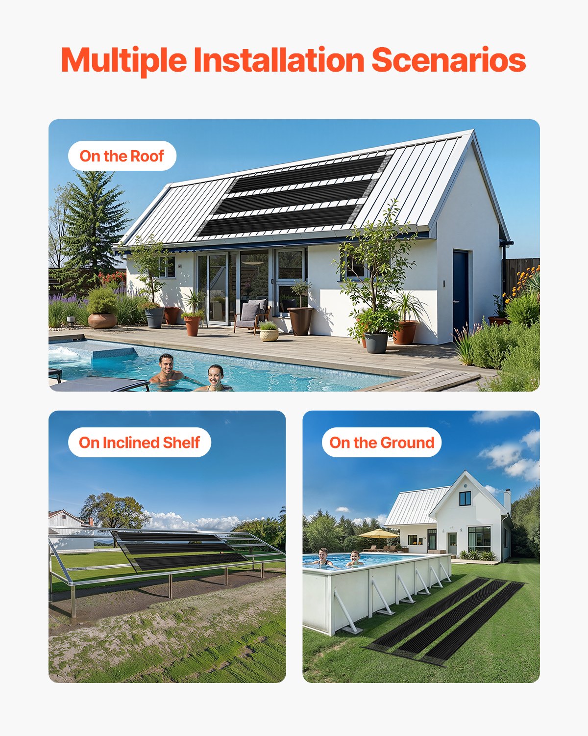 VEVOR Solarny podgrzewacz basenowy, 1235 x 7340 mm, system ogrzewania basenu HDPE, z kompletnym wyposażeniem, panel solarny do basenu, podnosi temperaturę wody, do basenów naziemnych i podziemnych