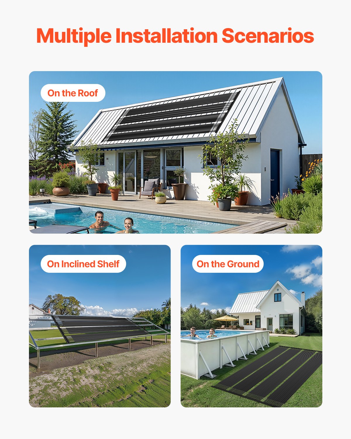 VEVOR Solarny podgrzewacz basenowy, panel solarny HDPE do basenu, 2,75 x 20 stóp (opakowanie 2 szt.) – wytrzymały i odporny na warunki atmosferyczne, z kompletnym wyposażeniem, uniwersalny panel solarny do basenu – podnosi temperaturę wody, do basenów naziemnych i podziemnych