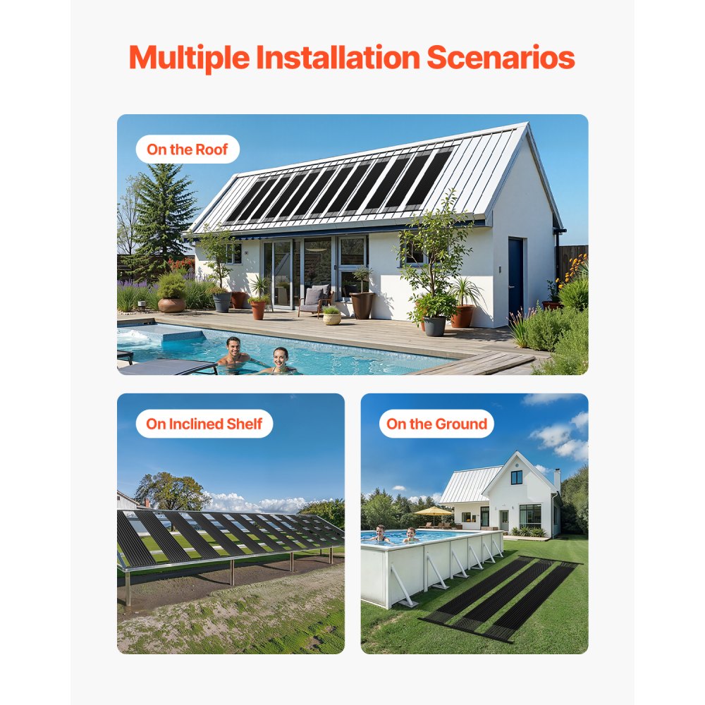 VEVOR Solar Collector Pool Heater, 1235x3100mm HDPE Solar Pool Panel (Set of 4), with complete accessories, solar pool panel, increases water temperature, for above-ground and in-ground pools