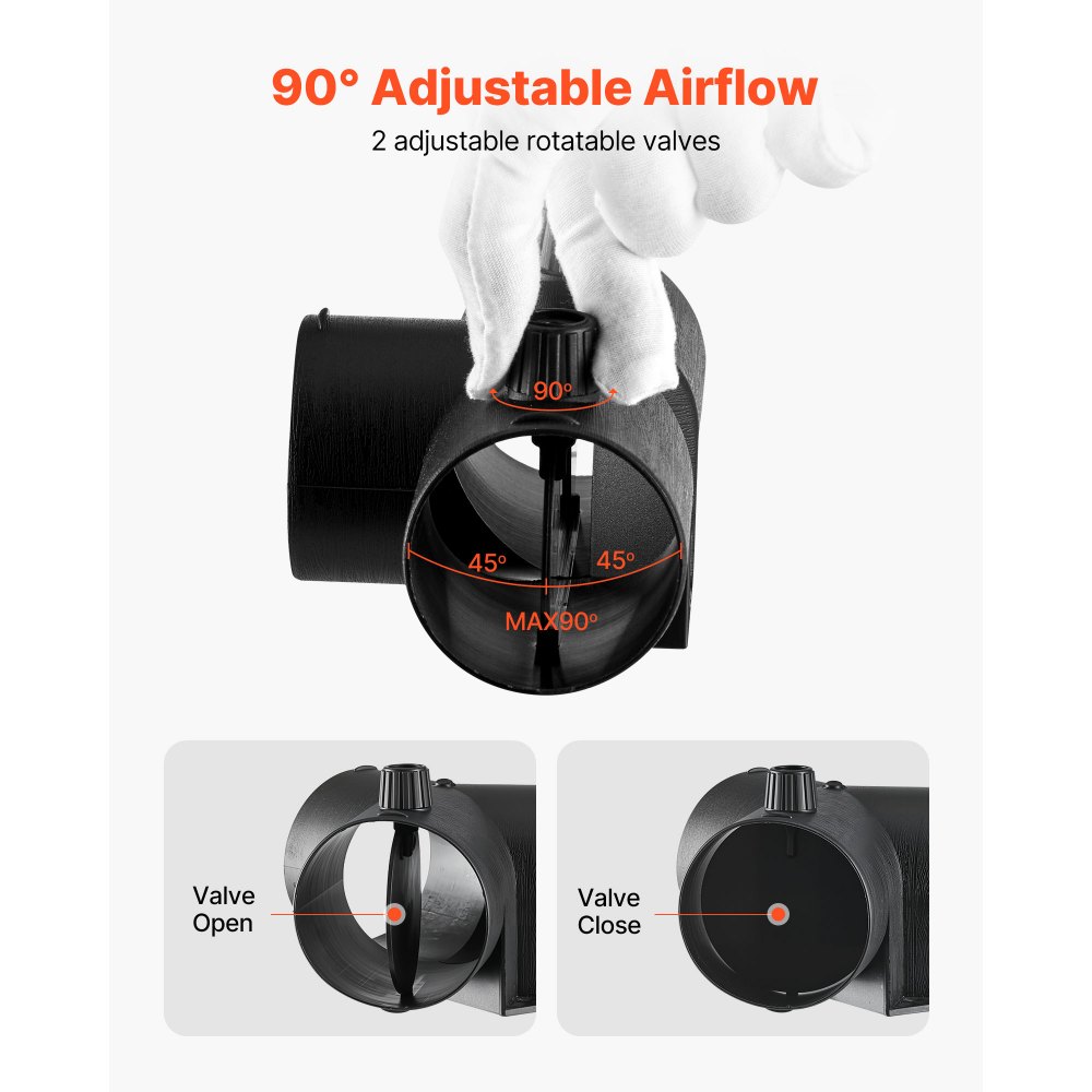 VEVOR Diesel Heater Connector, 59mm Diesel Heater Duct Connector Accessories, T-shape 3 Way Air Vent Connectors with 2 90° Rotatable Valves, Black Joint Connectors for 2KW Diesels Heaters