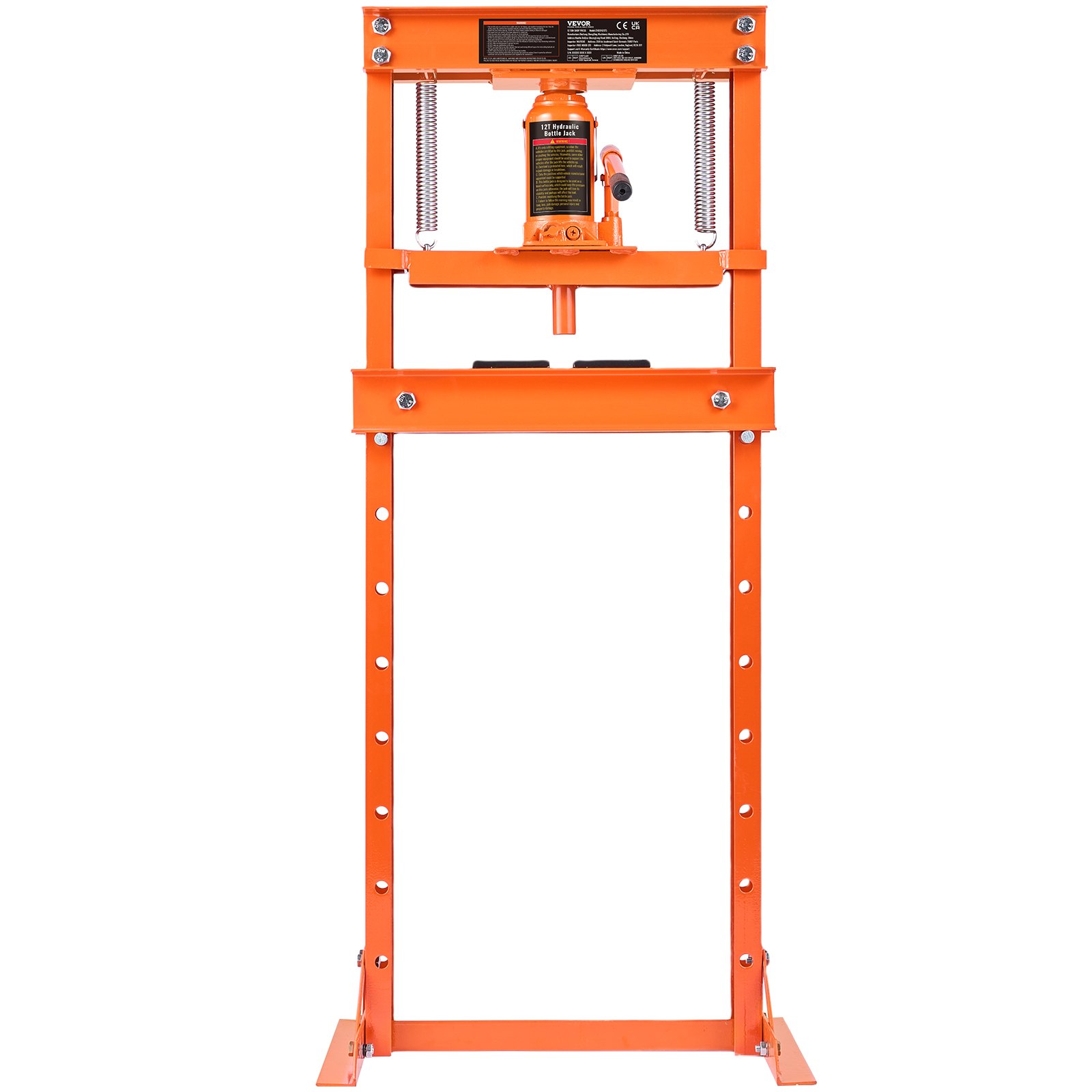 VEVOR Workshop Press Hydraulic Press 12 t, Car Vehicle Frame Press Orange 40-705 mm, Manual Bearing Press Carbon Steel Workshop Press for Car Bushings, Ball Joints, U-Joints etc.