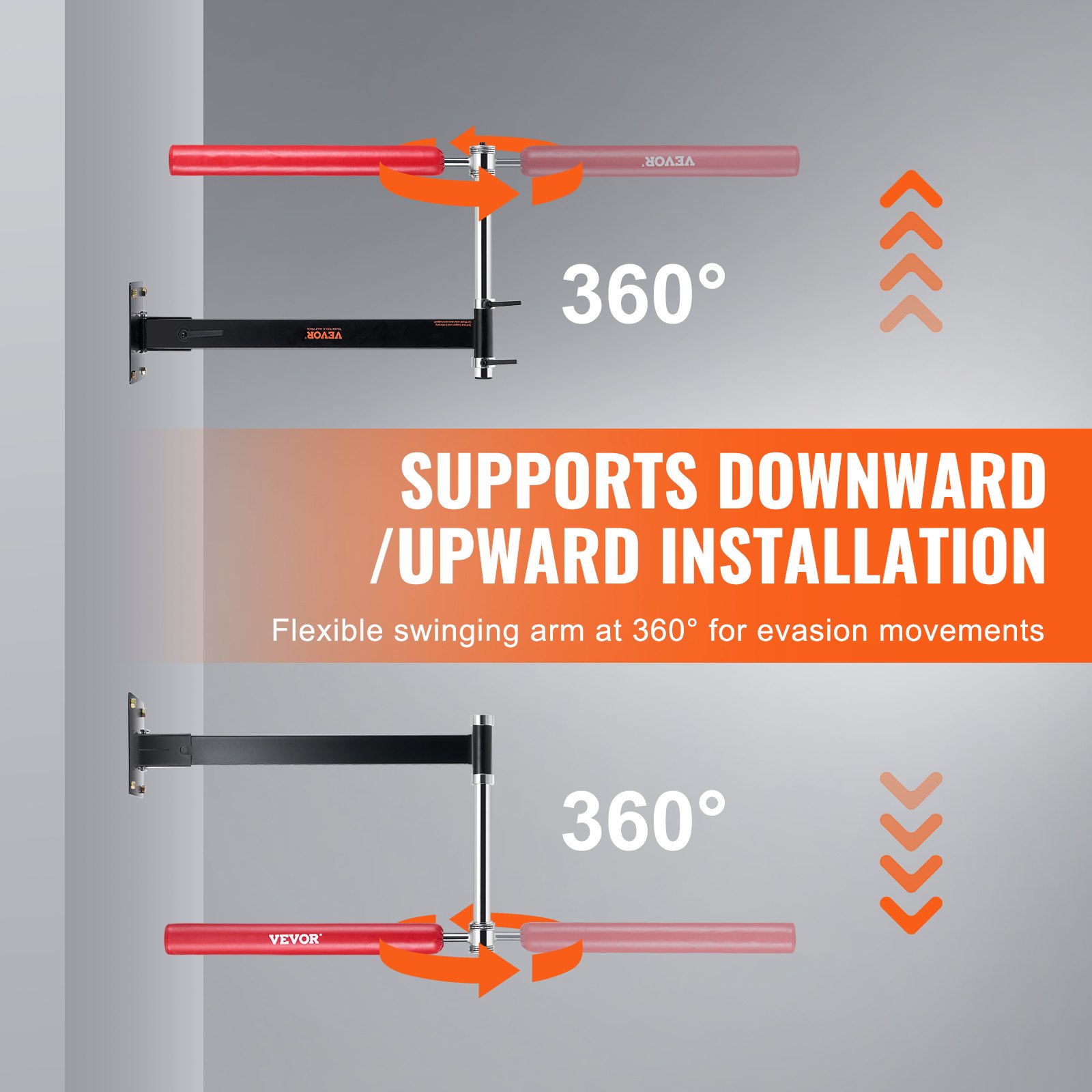 VEVOR Drążek bokserski do montażu na ścianie, drążek bokserski do treningu szybkości, drążek bokserski spinningowy z rękawicami, sprzęt treningowy do montażu na ścianie do treningu boksu, kickboxingu, MMA, łagodzenia stresu i fitnessu, czarno-czerwony