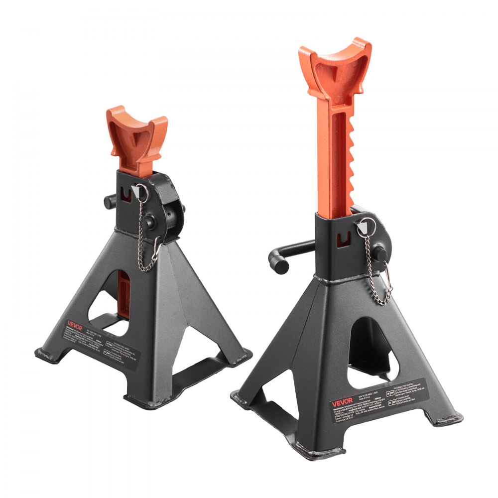VEVOR Jack Stands, 3 Ton (6,600 lbs) Capacity, 275-415 mm Adjustable Height, Heavy Duty Steel Jack Auto Stands with Double Locking, for Lifting SUV, Pickup, Car, UTV/ATV, 1 Pair, Black and Orange
