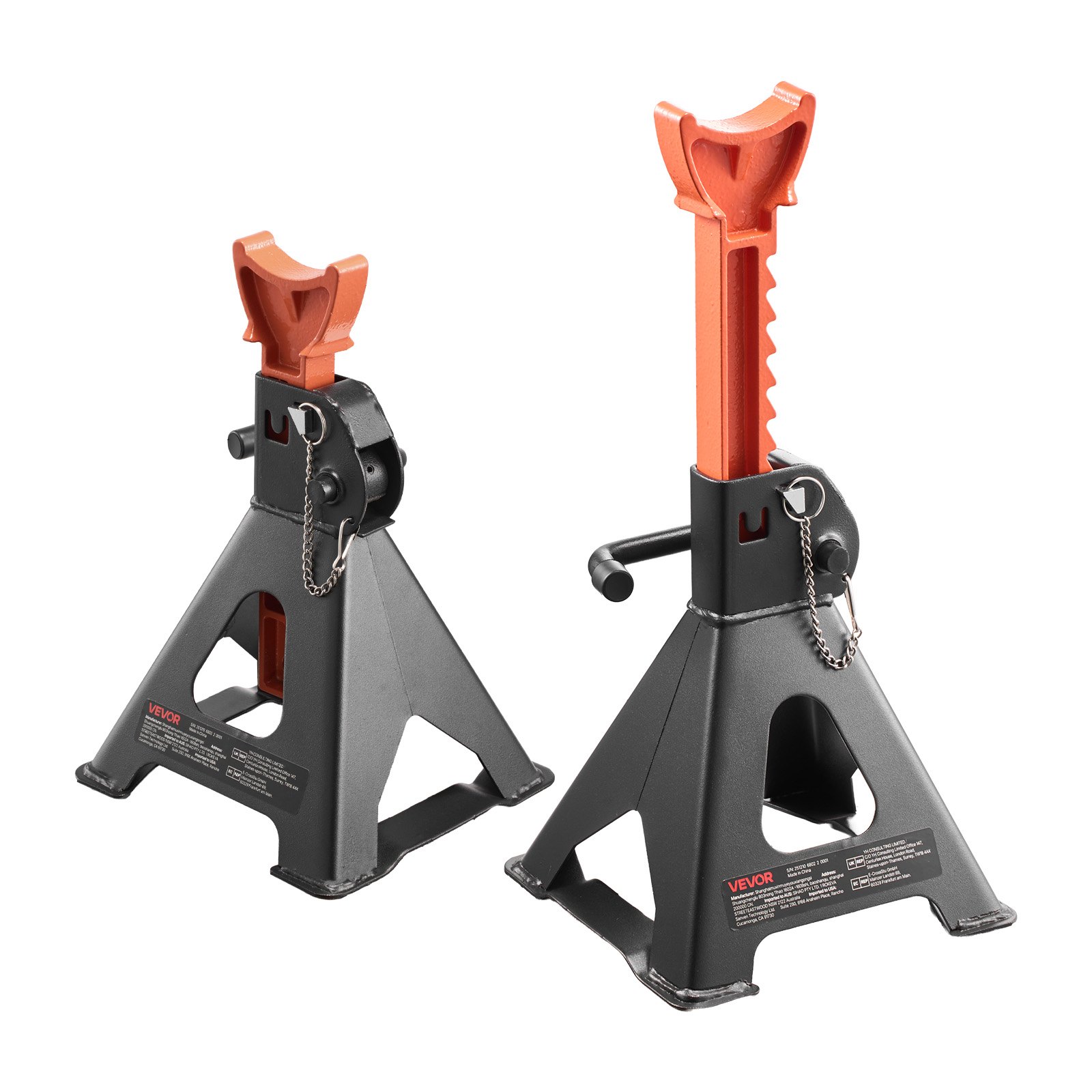 VEVOR Jack Stands, 3 Ton (6,600 lbs) Capacity, 275-415 mm Adjustable Height, Heavy Duty Steel Jack Auto Stands with Double Locking, for Lifting SUV, Pickup, Car, UTV/ATV, 1 Pair, Black and Orange