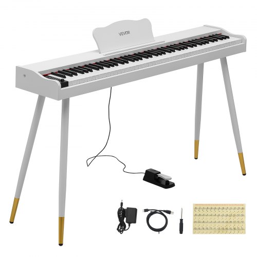 Pianino cyfrowe VEVOR, 88 półważonych klawiszy standardowej wielkości, pianino elektroniczne, białe dla początkujących, 600 dźwięków, 600 rytmów, USB, MIDI, wyjście audio, gniazdo słuchawkowe, pedał podtrzymujący i głośniki Hi-Fi