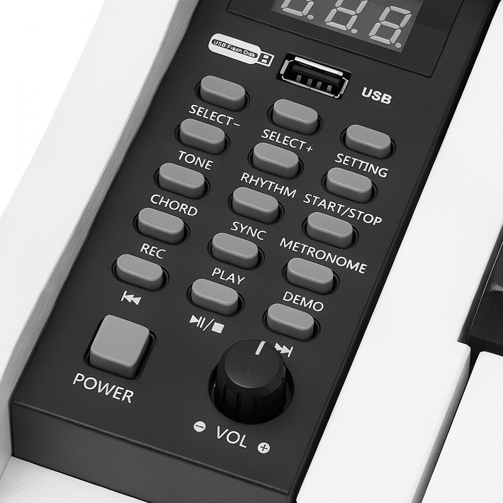 Pianino cyfrowe VEVOR, 88 półważonych klawiszy standardowej wielkości, pianino elektroniczne, białe dla początkujących, 600 dźwięków, 600 rytmów, USB, MIDI, wyjście audio, gniazdo słuchawkowe, pedał podtrzymujący i głośniki Hi-Fi