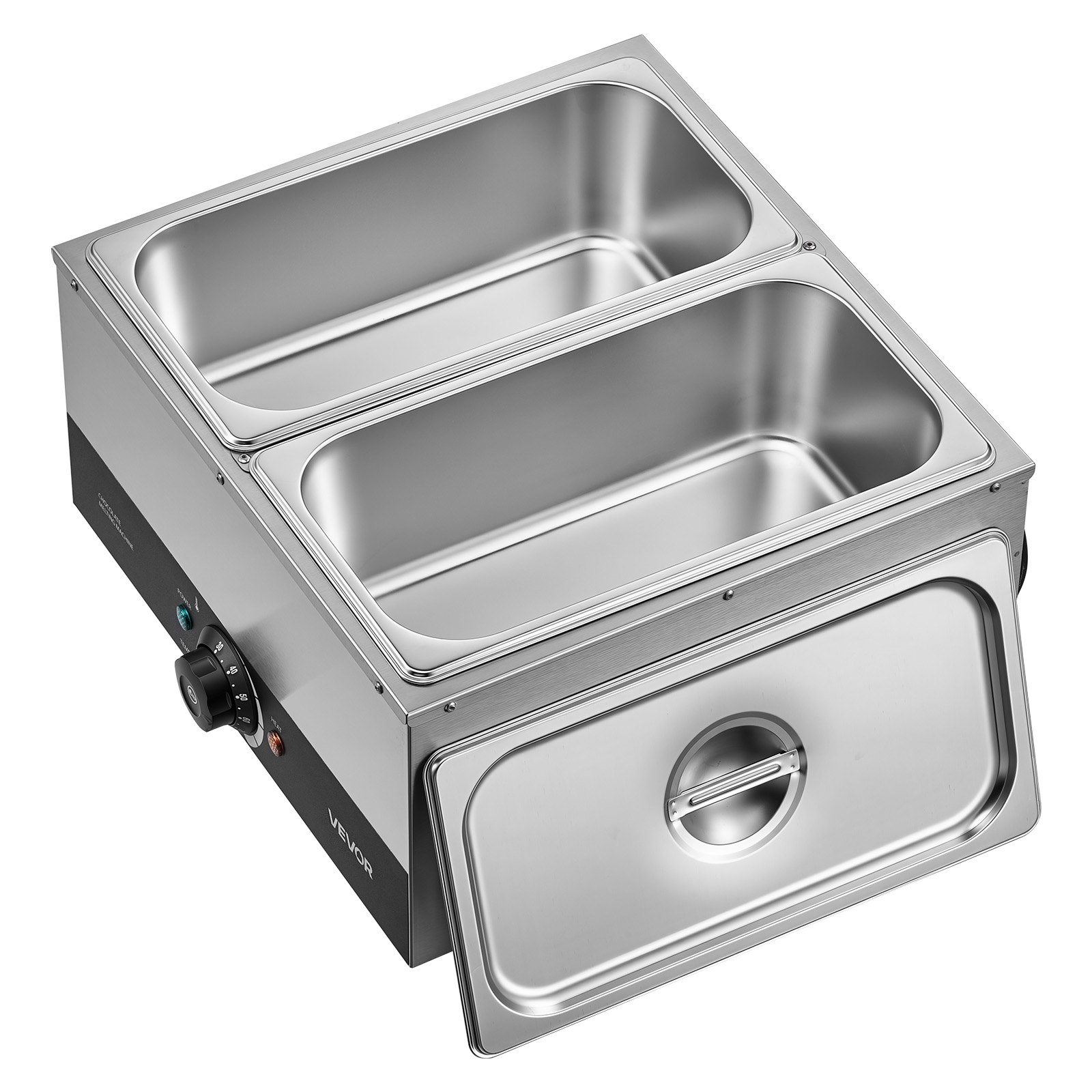 Maszyna do topienia czekolady VEVOR z 2 wyjmowanymi pojemnikami ze stali nierdzewnej, 1,2 kW, do piekarni, cukierni i restauracji, z regulacją temperatury 30–85°C, zabezpieczeniem przed pracą na sucho, maszyna do temperowania czekolady