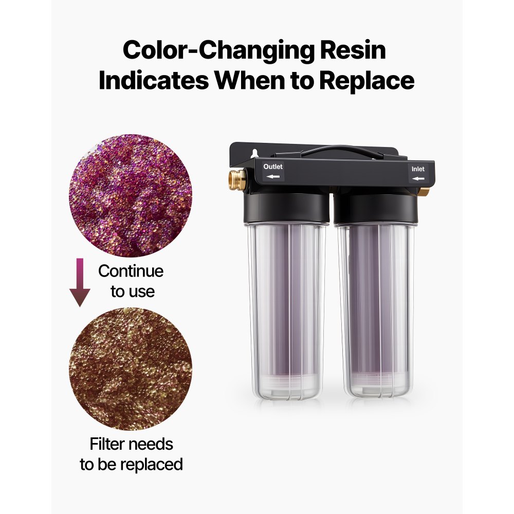 VEVOR Deionized Water System for Car Wash, Spotless Car Wash Water System with 2 x 0.5L Color Changing Resin, Spot-Free Deionized Water Filter for Cars RVs Motorcycles Windows