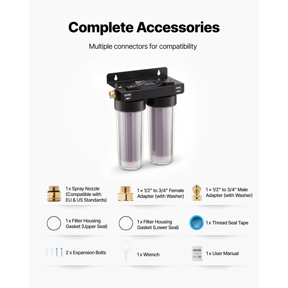 VEVOR Deionized Water System for Car Wash, Spotless Car Wash Water System with 2 x 0.5L Color Changing Resin, Spot-Free Deionized Water Filter for Cars RVs Motorcycles Windows