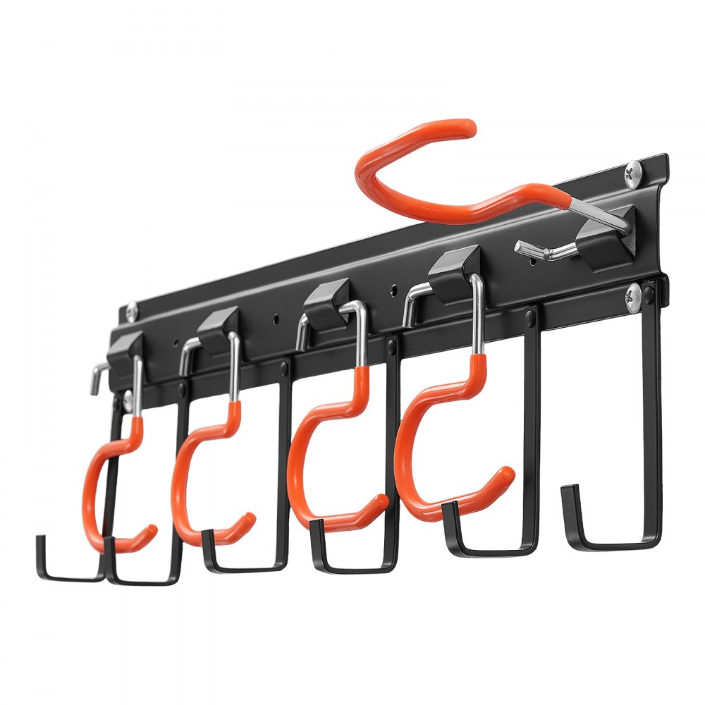 VEVOR Garage Tool Organizer 1727.2 mm 204 kg Wall Mount Garden Tool Rack, Heavy Duty Hanging Storage Organization, 4 Rails with 24 Fixed L-Hooks, 20 Adjustable S-Hooks, for Yard Tools, Shovel, Shed