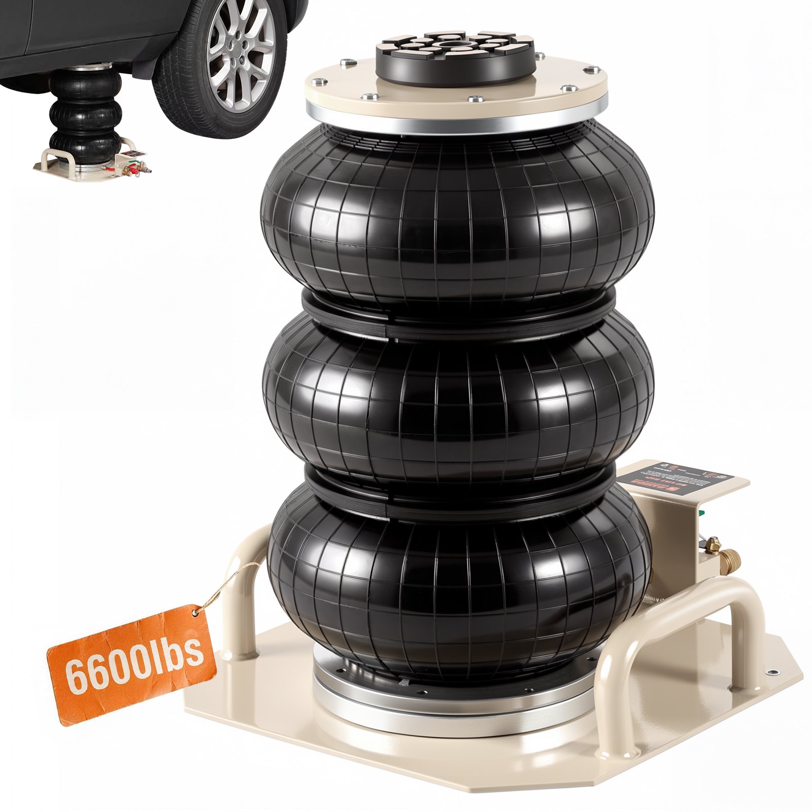VEVOR Pneumatic Car Jack Air Jack 3 t, White Triple Bag Air Jack 140-450 mm Lifting Height Bag Air Car Jack, 5 Minute Lift Air Jack Car Jack for SUV, Truck, Bus etc.