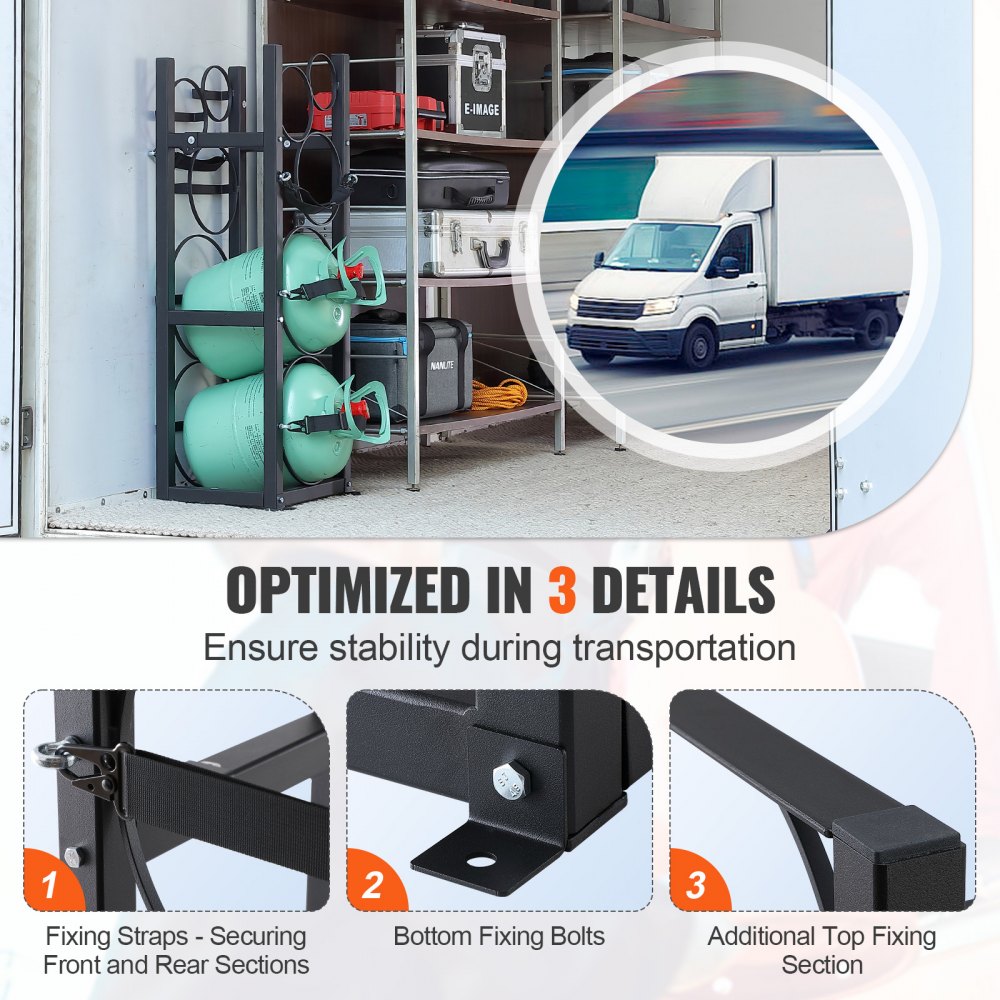 VEVOR refrigerant tank rack, with 2 x 30 lbs and 3 additional small bottle tanks, cylinder tank rack 12.79 x 12.99 x 47.12 inches, refrigerant cylinder rack and brackets for Freon, gases