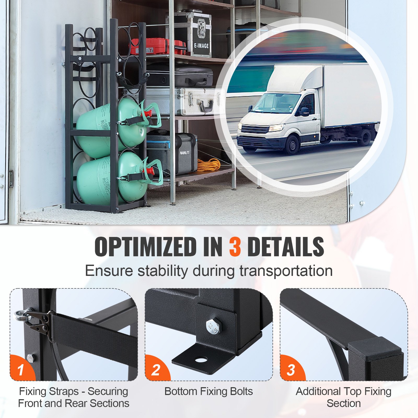 VEVOR refrigerant tank rack, with 2 x 30 lbs and 3 additional small bottle tanks, cylinder tank rack 12.79 x 12.99 x 47.12 inches, refrigerant cylinder rack and brackets for Freon, gases
