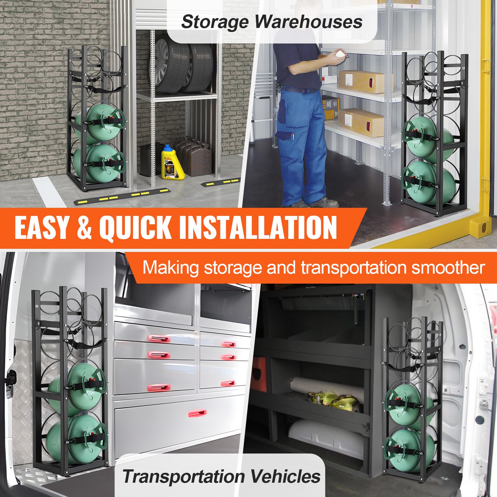 VEVOR refrigerant tank rack, with 2 x 30 lbs and 3 additional small bottle tanks, cylinder tank rack 12.79 x 12.99 x 47.12 inches, refrigerant cylinder rack and brackets for Freon, gases