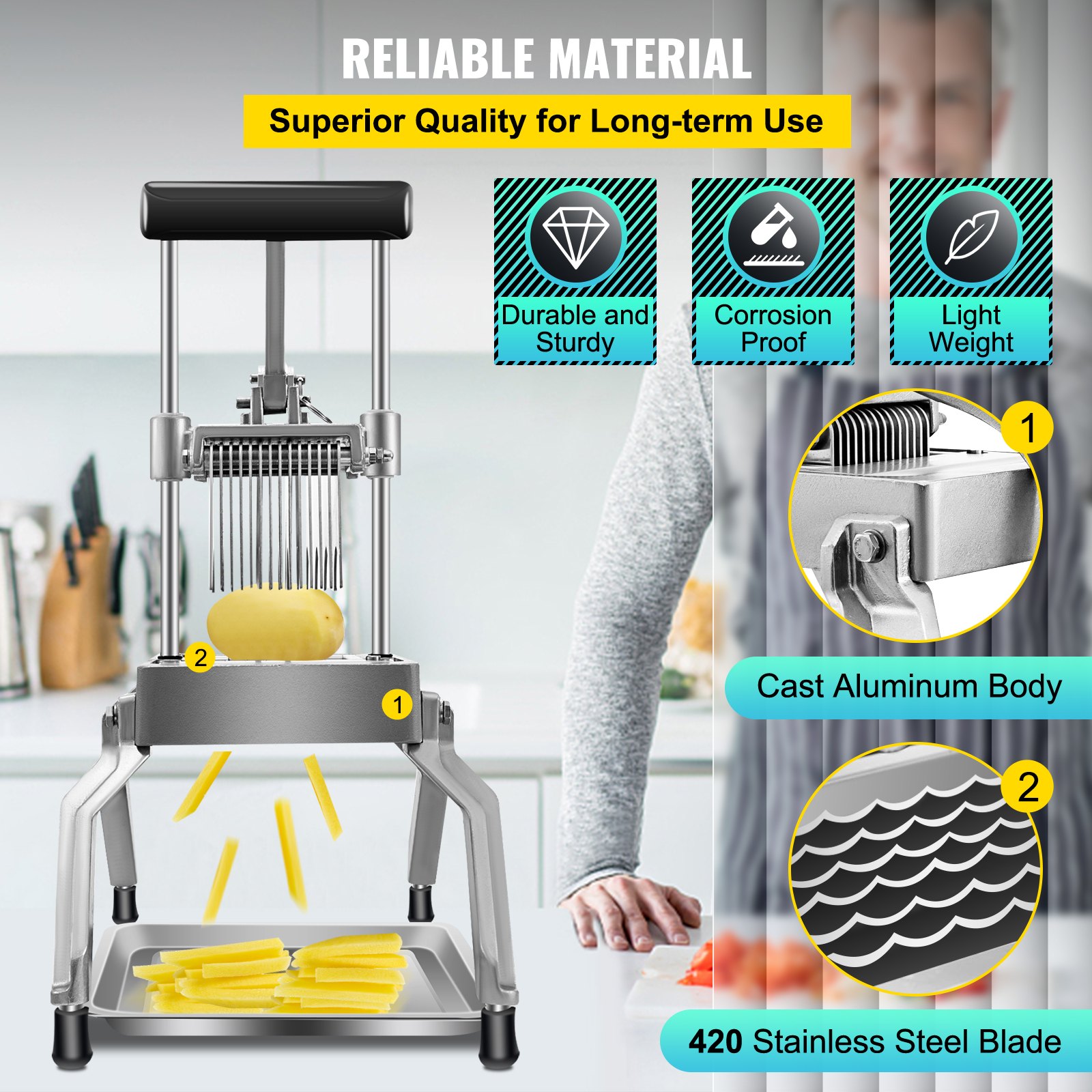 VEVOR Krajalnica Do Mięsa 3/16 Wielofunkcyjna Krajalnica Do Cebuli Ze Stali Nierdzewnej z Tacą
