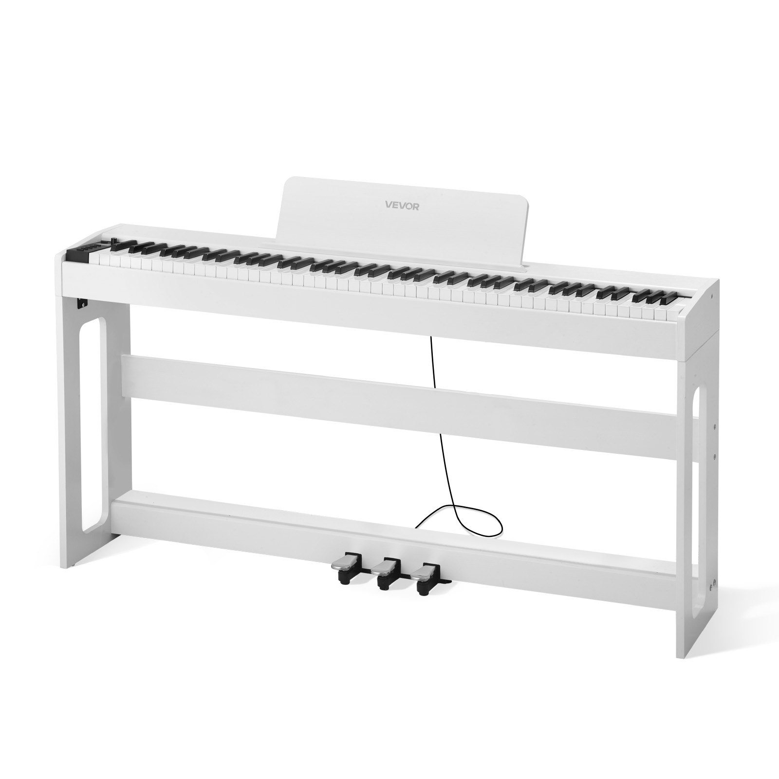 Pianino cyfrowe VEVOR z wagą, 88 klawiszy, w pełni ważone, klawiatura pianina elektrycznego ze stojakiem, zasilacz sieciowy, potrójny pedał, funkcja nagrywania, 280 nut, połączenie bezprzewodowe, dla początkujących, kolor biały