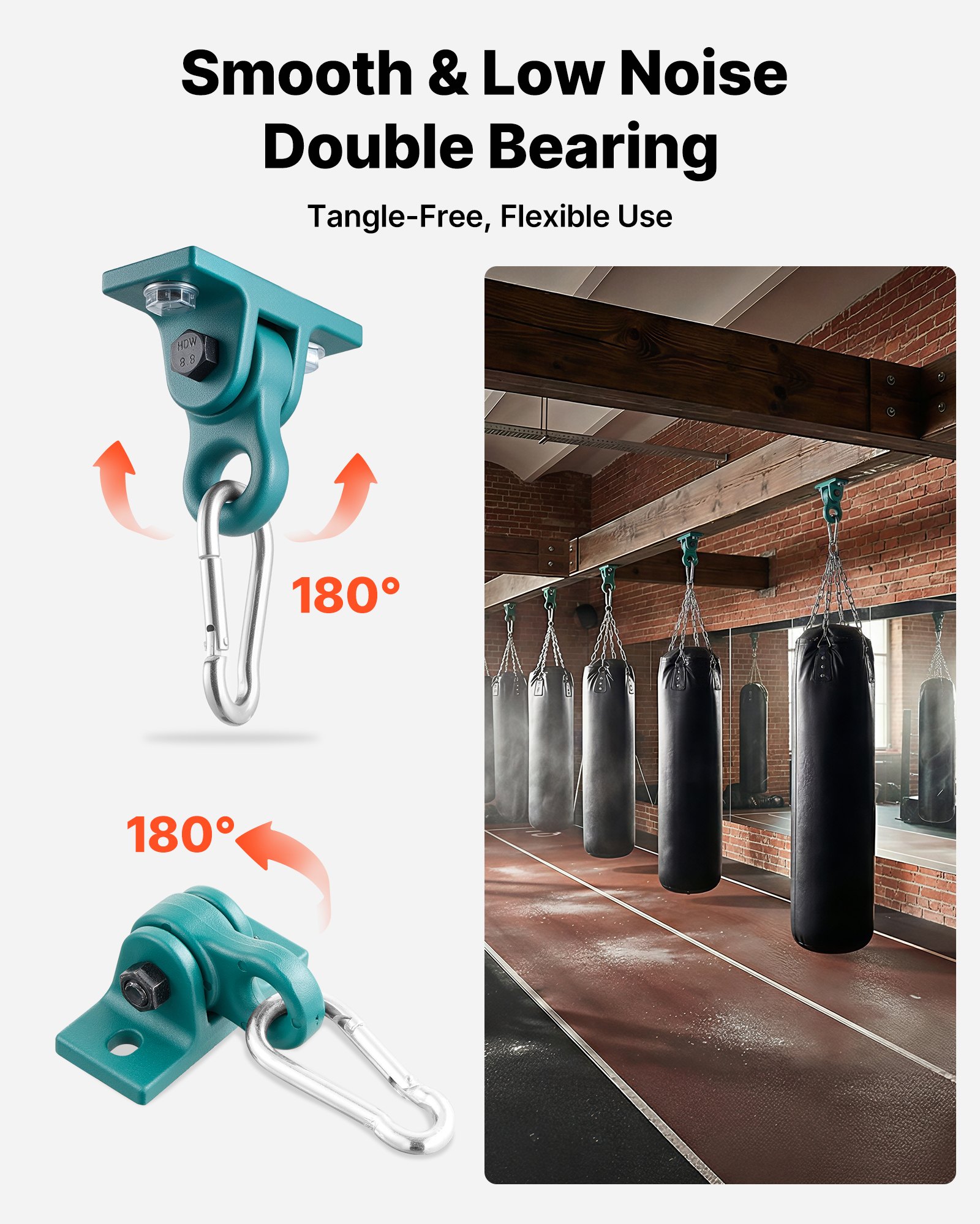 VEVOR Swing Hangers, 4 Pack Heavy Duty Swing Brackets, 2268 kg Capacity, Screws Bolts Included, Smooth Dual Bearing, Aluminum Alloy Hangers, for Playground Porch Yoga Chair Wooden Indoor Outdoor