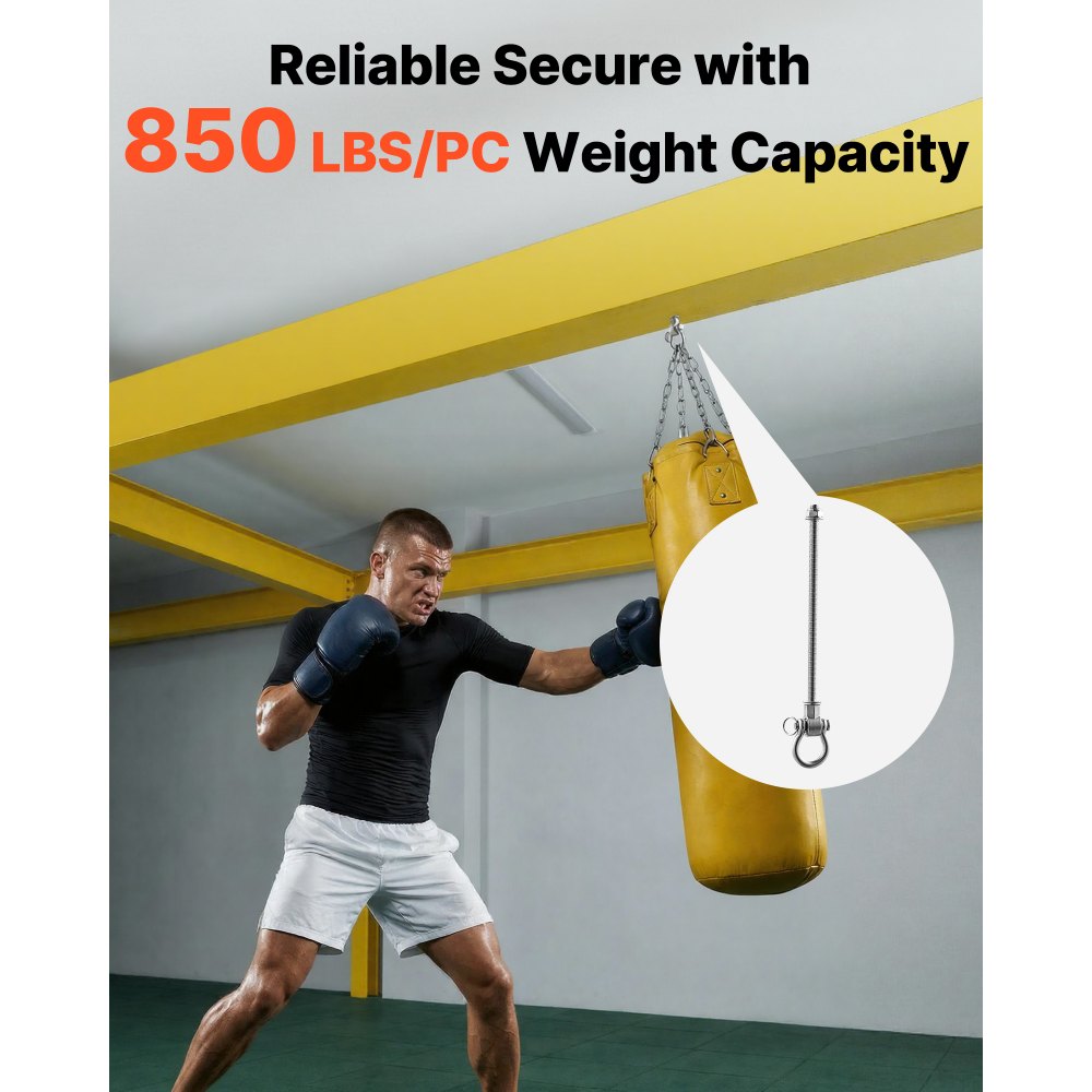 VEVOR Swing Hangers, 6 Pack Heavy Duty Swing Brackets, 386 kg Each Load Capacity, Smooth Bearing, Stainless Steel Hangers, Ideal for Hammocks Playground Porch Yoga Boxing Bag Indoor Outdoor, Silver