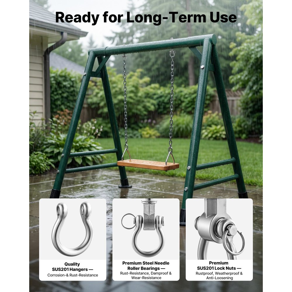 VEVOR Swing Hangers, 6 Pack Heavy Duty Swing Brackets, 386 kg Each Load Capacity, Smooth Bearing, Stainless Steel Hangers, Ideal for Hammocks Playground Porch Yoga Boxing Bag Indoor Outdoor, Silver