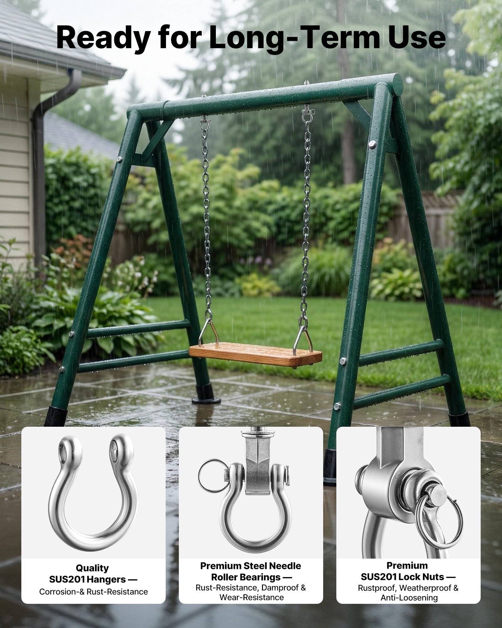 VEVOR Swing Hangers, 6 Pack Heavy Duty Swing Brackets, 386 kg Each Load Capacity, Smooth Bearing, Stainless Steel Hangers, Ideal for Hammocks Playground Porch Yoga Boxing Bag Indoor Outdoor, Silver