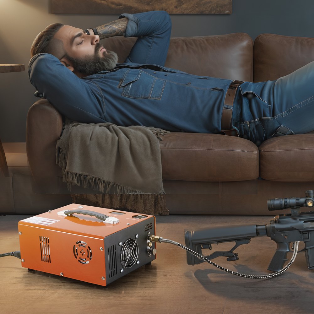 Kompresor powietrza VEVOR PCP 30Mpa/4500PSI, kompresor powietrza 0,5L DC12V i AC120V do nurkowania, pompa powietrza, w tym 8 mm wąż wysokociśnieniowy ze szybkozłączką, zaciski akumulatora, filtr bawełniany, wiatrówka, karabin