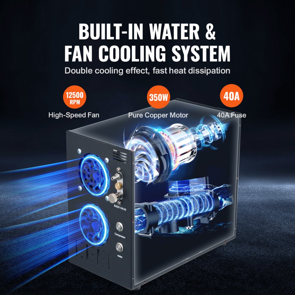 Kompresor powietrza VEVOR PCP, przenośny kompresor do wiatrówek PCP o ciśnieniu 4500 PSI/30 MPa, wbudowany system chłodzenia wodą i wentylatorem, automatyczny kompresor do paintballa DC12V/AC230V z funkcją automatycznego zatrzymywania, do wiatrówek, butli do nurkowania