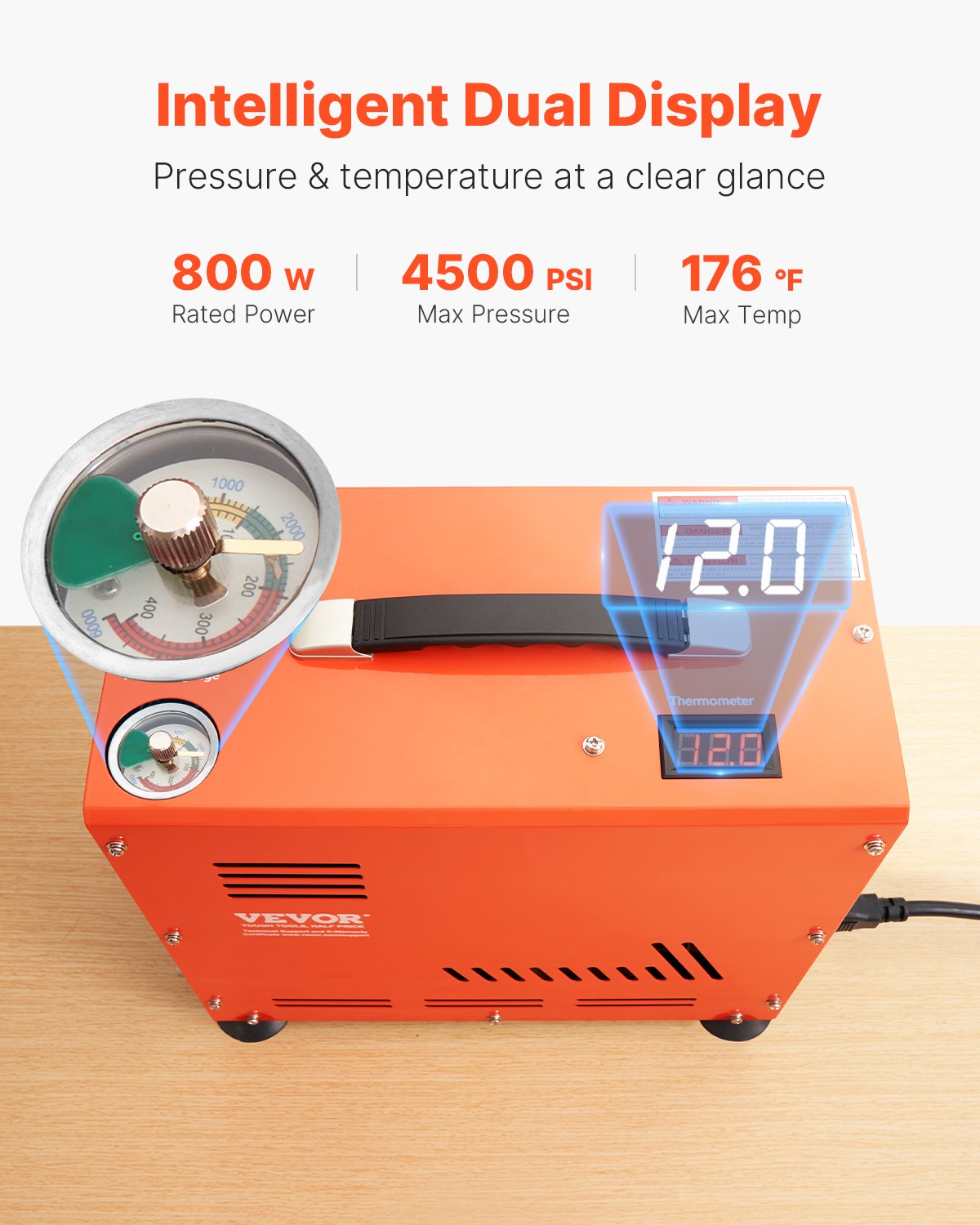 Kompresor powietrza VEVOR PCP, dwucylindrowy kompresor powietrza PCP o mocy 800 W do wiatrówek PCP, 310 barów/30 MPa, z wbudowanym wentylatorem i systemem chłodzenia, funkcją automatycznego zatrzymywania | Bezolejowy kompresor do paintballa, do wiatrówek i butli do nurkowania