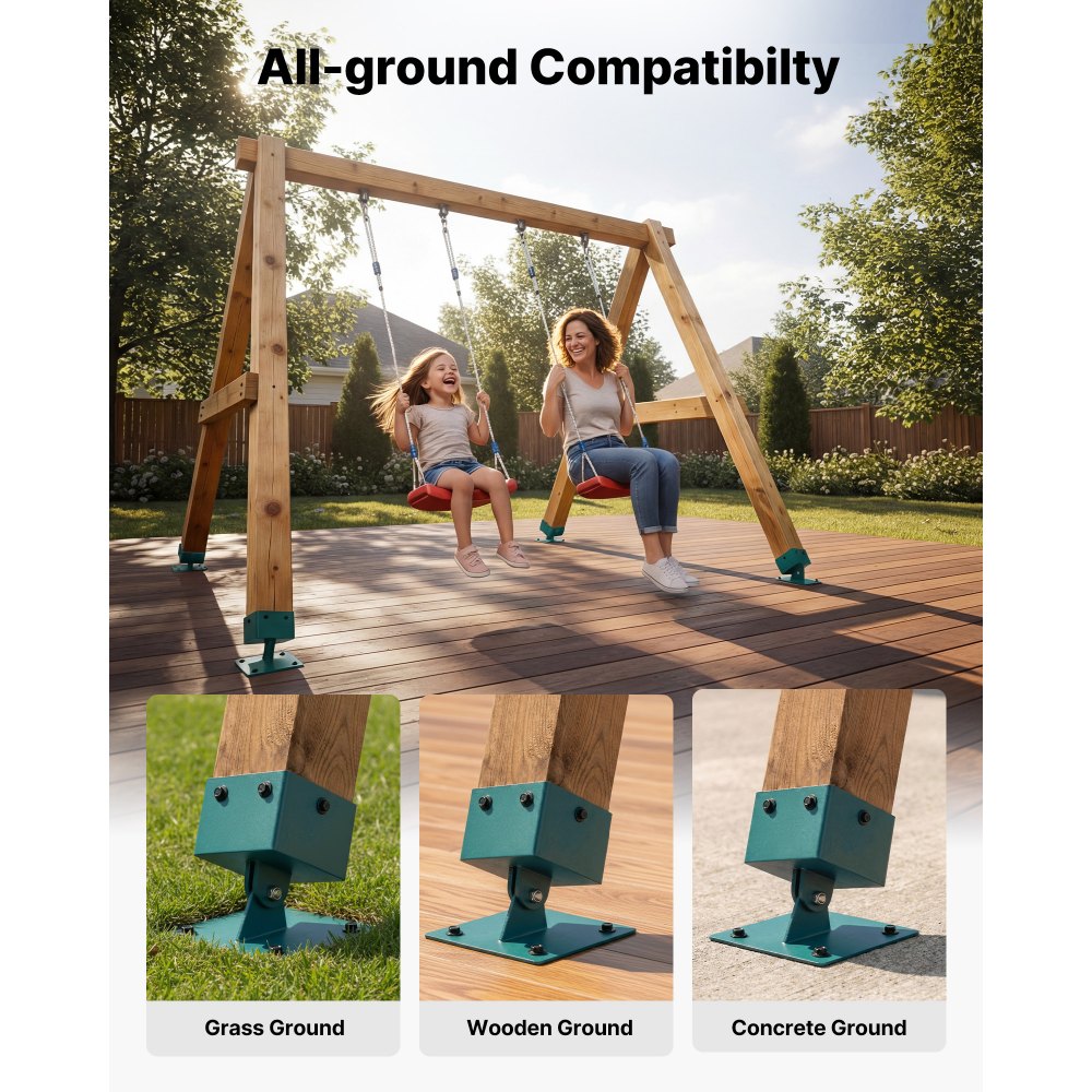 VEVOR Swing Set Brackets, 4 Pack Heavy Duty Swing Set Leveling Hardware, Fits 101.6 x 101.6 mm Post (Actual Size 91 x 91 mm), 45°-60° Angle Range, Stainless Steel Anchor Level Kit on Uneven Ground