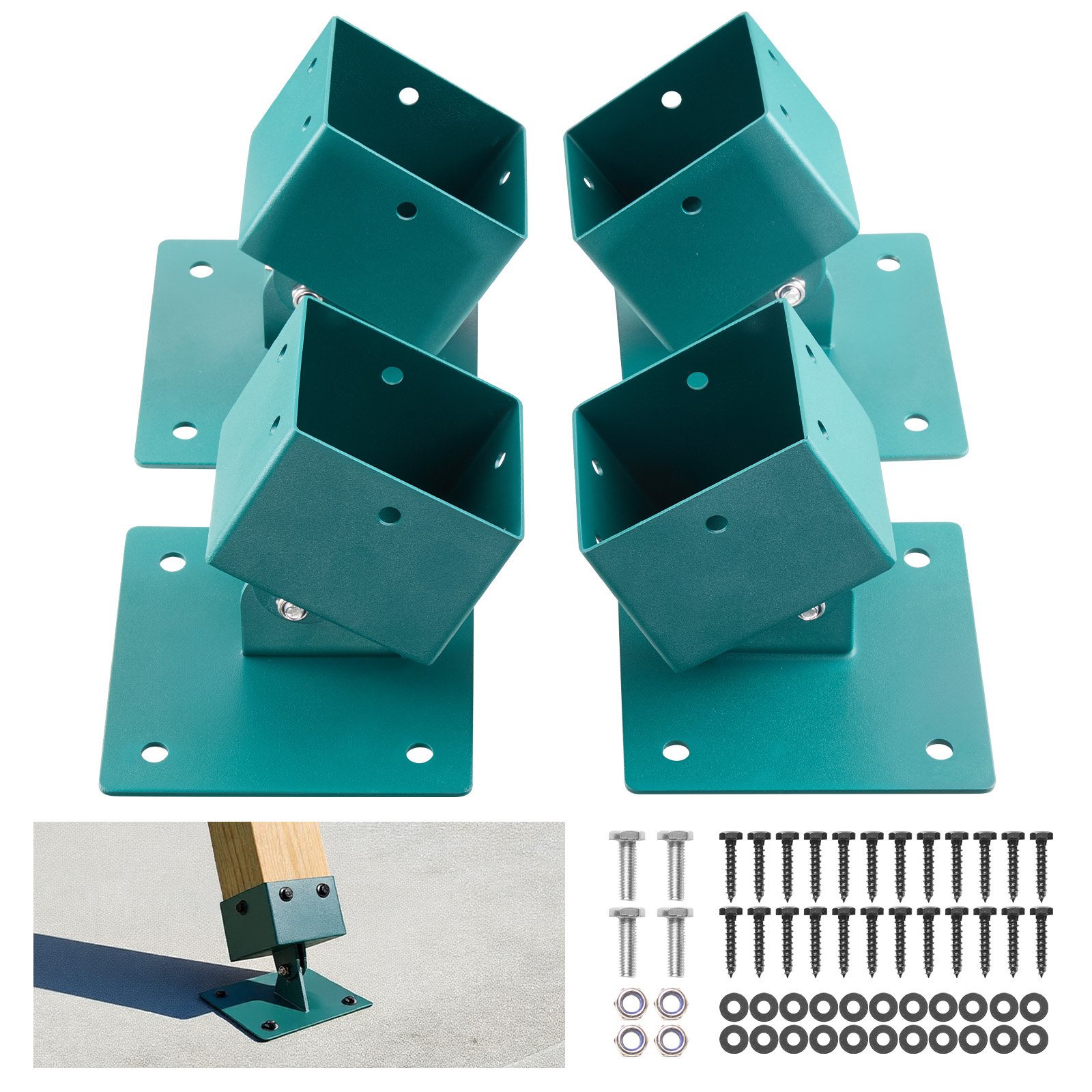 VEVOR Swing Set Brackets, 4 Pack Heavy Duty Swing Set Leveling Hardware, Fits 101.6 x 101.6 mm Post (Actual Size 91 x 91 mm), 45°-60° Angle Range, Stainless Steel Anchor Level Kit on Uneven Ground