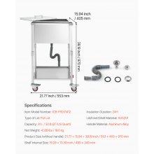 VEVOR Ice Box Ice Cooler Pojemnik na lód Stal nierdzewna Rolka 553x405x970mm 31L