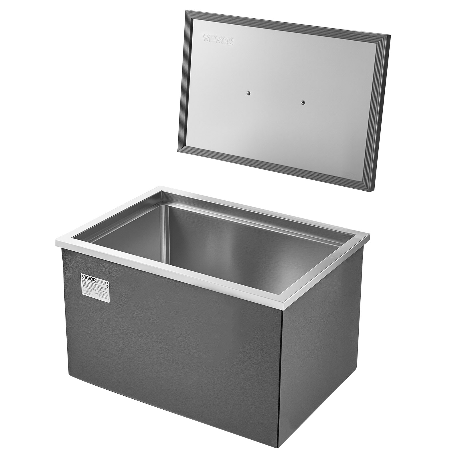 VEVOR Wbudowana lodówka turystyczna (508 x 355 x 342 mm) ze stali nierdzewnej, 30 l, komercyjna wpuszczana lodówka turystyczna z pokrywką do użytku na zewnątrz, w zestawie rura spustowa, do zimnego wina i piwa
