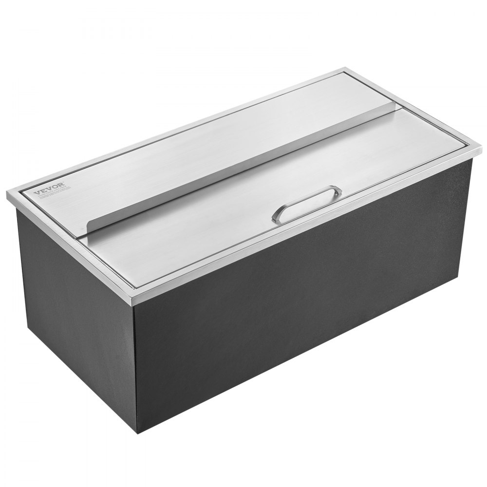 VEVOR 95,66 l Lodówka wpuszczana, 913 x 456 x 358 mm, stal nierdzewna, chłodziarka do lodu, komercyjny pojemnik na lód z przesuwaną pokrywą, wbudowana skrzynia do przechowywania lodu, rura spustowa i korek spustowy w zestawie